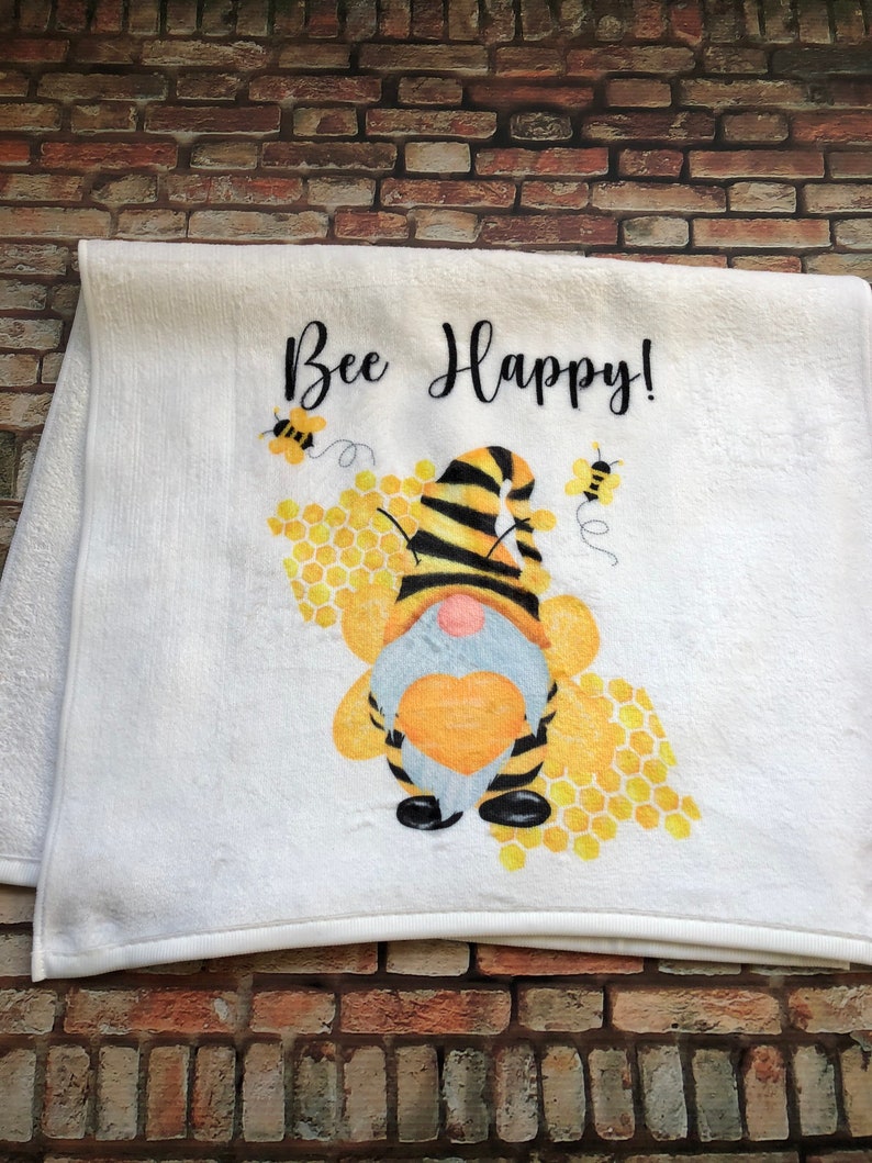 Bee Happy Kitchen Towels Funny Kitchen Towel Hand Towels Etsy