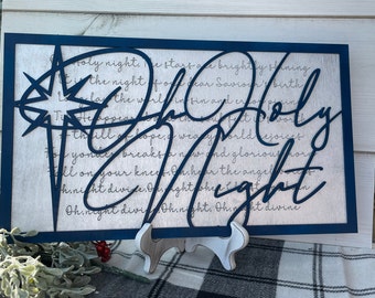 Oh Holy Night Sign,  Christmas Signs, Christmas Mantel Decor, Christmas decor, Christmas kitchen decor, Mantel Decor, Silver Christmas