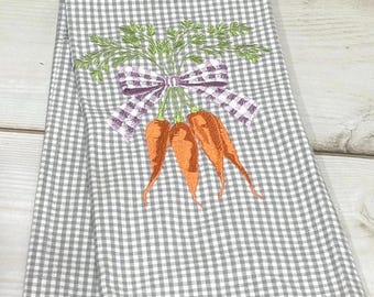 Karotte besticktes Handtuch, Frühling Küchenhandtücher, Osterdeko, Ostergeschenke, Küchendeko, Osterhandtücher, Ostern Küchenhandtuch. Frühlingsgeschenk