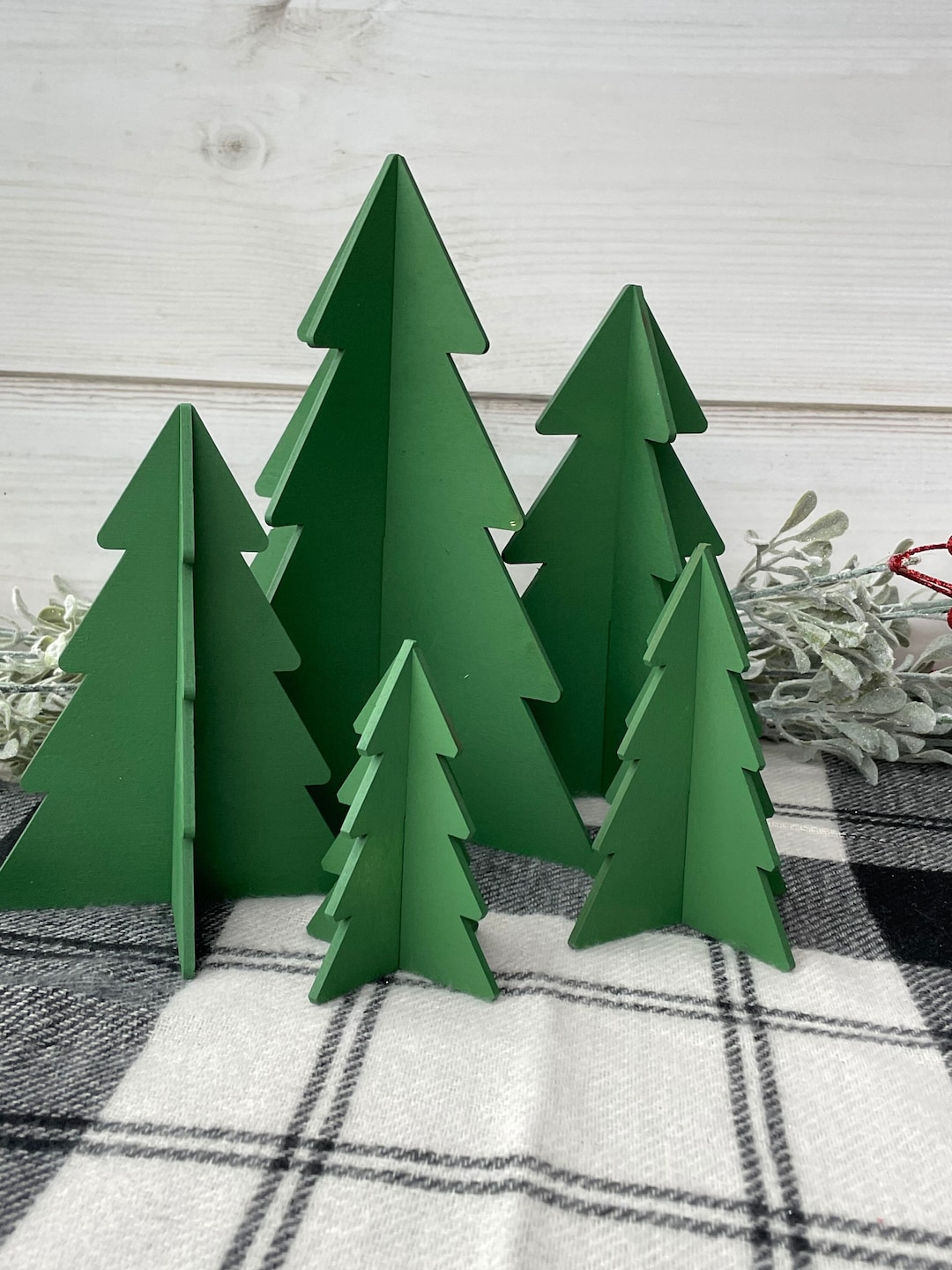 Set of 5 Green Wood Trees, Christmas Decor, Christmas Tiered Tray, Winter Decor, Seasonal Tiered