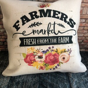 Farmers Market Pillow, farmhouse Decor, Porch Pillows, Linen Pillow Covers,  Spring Decor, Summer decor