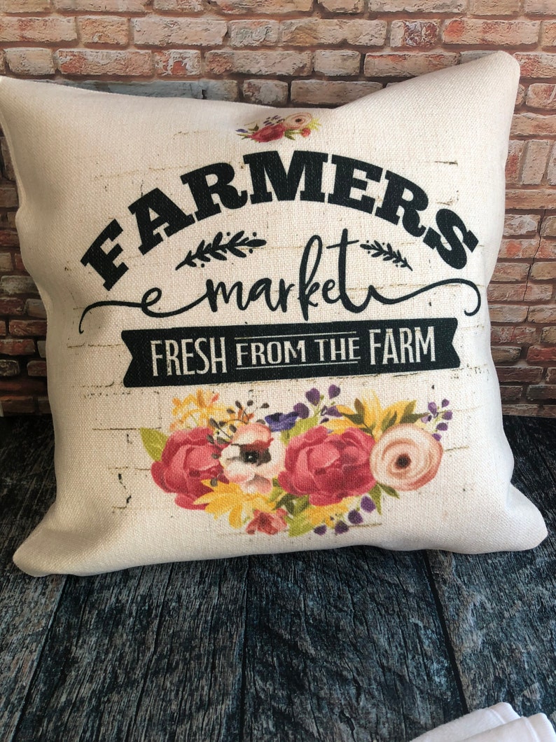 Farmers Market Pillow Farmhouse Decor Porch Pillows Linen Etsy