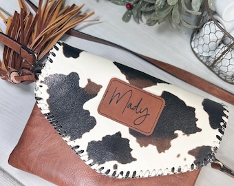 Personalized Cow Print Purse, Purses, Cow Print, Personalized Gifts, Engraved Patch Purse, Christmas gifts, Farmers Wife gifts