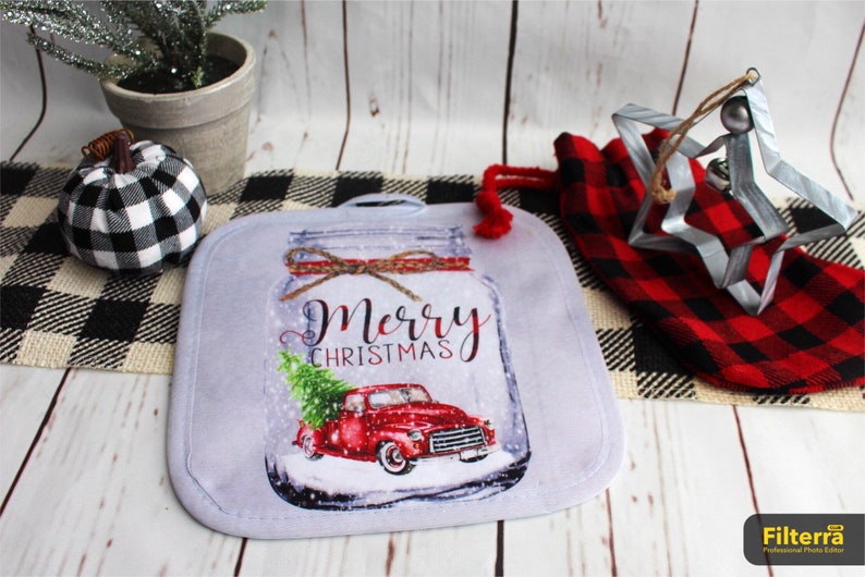 Red Truck Kitchen Towel Red Truck Pot Holder Christmas Etsy