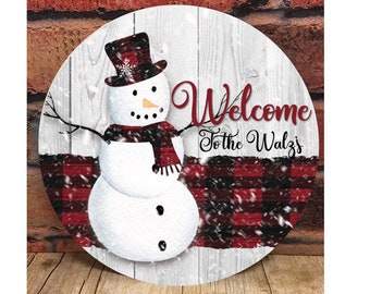 Plaid Snowman Door Hanger, Personalized Door Hanger, Christmas Sign, Christmas Decor, Christmas Front Door Sign, Rustic Christmas