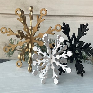 Gold Set of 3 wood snowflakes , Christmas Decor, Christmas Tiered Tray, Winter Decor, Seasonal Tiered Tray, Tiered Trays, Snowflake decor