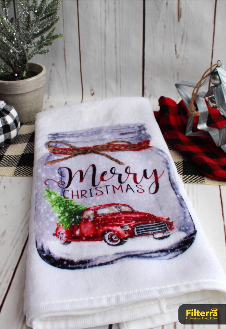 Red Truck Kitchen Towel Red Truck Pot Holder Christmas Etsy