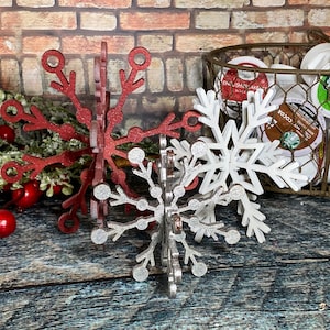 Set of 3 wood snowflakes , Christmas Decor, Christmas Tiered Tray, Winter Decor, Seasonal Tiered Tray, Tiered Trays, Snowflake decor image 2