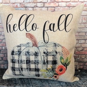 Buffalo Plaid Pumpkin Pillow, Fall Pillow Covers, Burlap Pillows, Fall Decor, White Pumpkin, Farmhouse Decor