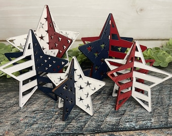Set of 5 wood stars, Summer Decor, Summer Tiered Tray, 4th of July decor, Painted Starts, Red, White & Blue decor, American Decor