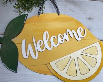 Lemon Welcome Sign, Summer Decor, Summer Signs, Summer Door Hanger, Lemon Door Hanger, Front Door Sign, Summer Farmhouse, Lemon Decor