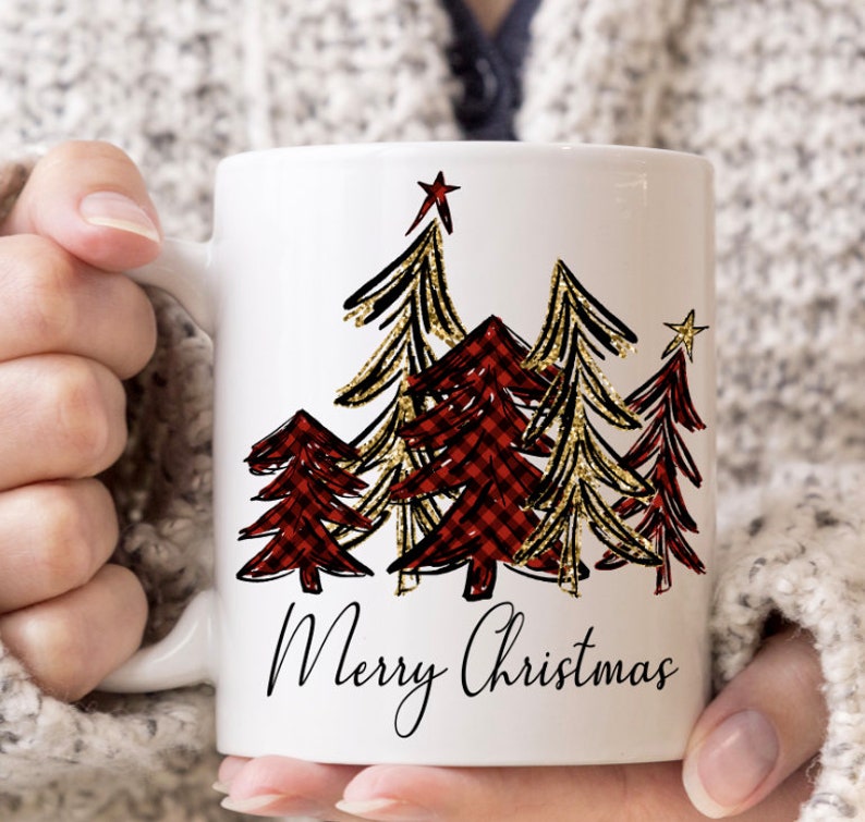 Plaid Christmas Tree Coffee Mugs Christmas Coffee Cup Coffee Etsy