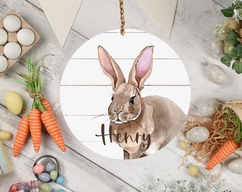 Bunny Easter Basket Tag, Paasornamenten, Paasdecor, Gepersonaliseerde Pasen, Paasmand Cadeaukaartjes, Lente Decor