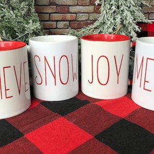 Joy, Merry, Snow, Believe Coffee Mugs, Christmas Coffee Mugs, Red Coffee Mugs, Set of Christmas Coffee Mugs, Farmhouse Coffee Mug