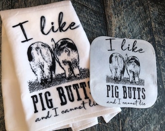 I like Pig Butts Kitchen Towel Pot Holder Set, Funny Pot Holders,  Kitchen Towel, Towel Pot Holder Set, Funny Kitchen Towel