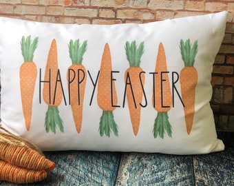 Happy Easter Carrot Pillows, Easter Pillow Covers, Throw Pillow Covers, Spring Decor, Rectangle Pillow Covers, Spring Pillows, Farmhouse