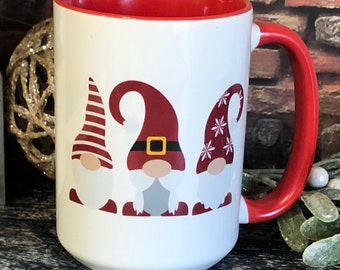 Tazas de café navideñas con gnomos rojos, tazas navideñas divertidas, tazas de café navideñas, tazas de Navidad, regalos de Navidad, tazas de café, decoración navideña