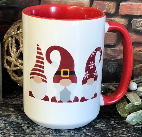 Red Gnome Christmas Coffee Mugs, Funny Christmas Mugs, Christmas Coffee Mugs, Christmas mugs, Christmas gifts, Coffee Cups, Christmas Decor