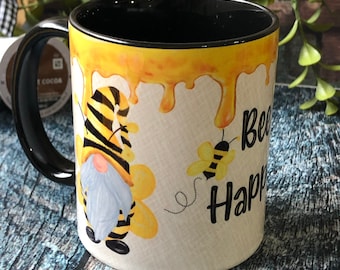 Bee Happy Mug, Gnome Mok, Koffiemok, Bee Koffiemok, Lente koffiemokken, Honingbijen