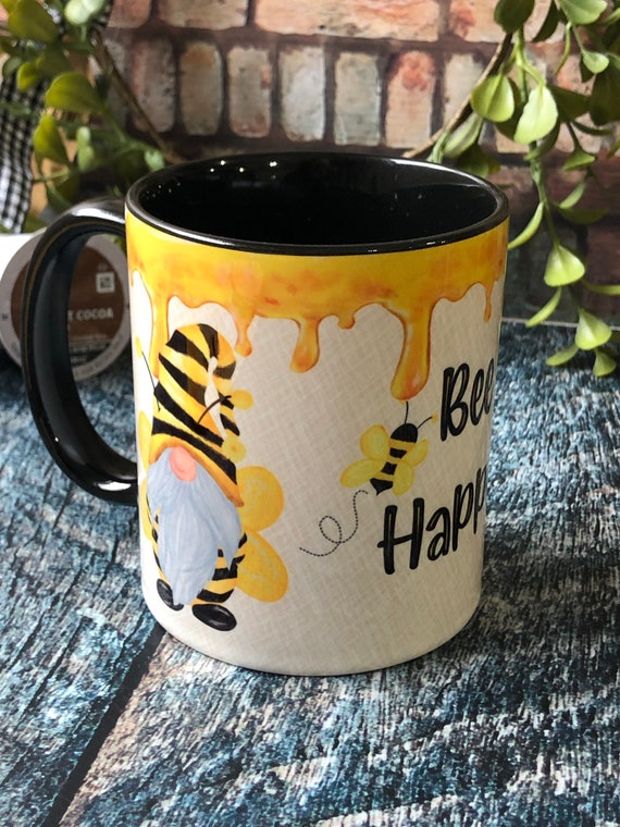Bee Happy Mug Gnome Mug Coffee Mug Bee Coffee Mug Spring Etsy