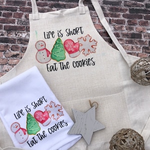 Life is Short Eat the Cookies Apron, Christmas Kitchen Towels, Christmas Aprons, Christmas Decor, Christmas Cookies Apron, Funny Aprons