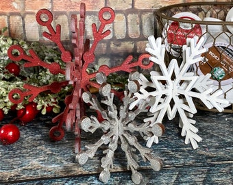 Set of 3 wood snowflakes , Christmas Decor, Christmas Tiered Tray, Winter Decor, Seasonal Tiered Tray, Tiered Trays, Snowflake decor