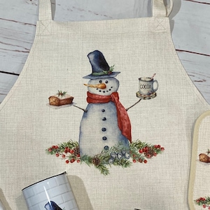 Baking Snowman Apron, Christmas Kitchen Towels, Christmas Aprons, Christmas Decor, Christmas Cookies Apron, Snowman Aprons