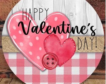 Pink Plaid Heart Door Hanger, Winter Door Hanger, Spring Door Hanger, Winter Decor, Valentine Decor, Round Door Hanger