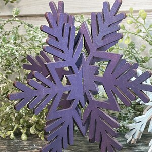 Purple Set of 3 wood snowflakes , Christmas Decor, Christmas Tiered Tray, Winter Decor, Seasonal Tiered Tray, Tiered Trays, Snowflake decor image 2