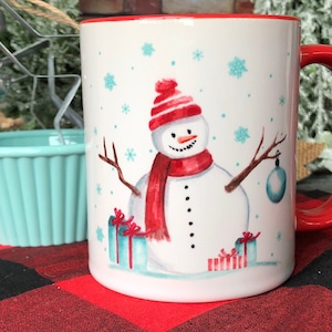 Red Aqua Snowman Coffee Mugs, Christmas Coffee Cup, Coffee Mugs, Funny Christmas Gift,  Christmas Coffee Mug, Christmas Coffee Cups