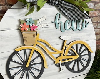 Enseigne Hello Bike, Décoration estivale, enseignes estivales, accroche-porte été, accroche-porte printemps, enseigne pour porte d'entrée, décoration de printemps, printemps à la ferme