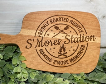 S'Mores Station Cutting Board,  Kitchen Decor, Grilling, Camping Decor, Cutting Boards, Engraved Cutting Board, Summer Decor, Smores