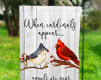 When cardinals appear, angles are near Garden Flag, Summer Decor, Seasonal Garden Flags, Cardinal Garden Flag, Memorial Garden Flag