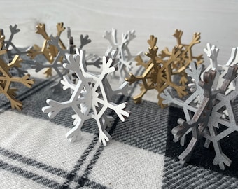 Mini Set of 10 white, silver and gold wood snowflakes , Christmas Decor, Christmas Tiered Tray, Winter Decor, Tiered Trays, Snowflake decor