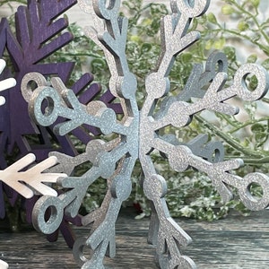 Purple Set of 3 wood snowflakes , Christmas Decor, Christmas Tiered Tray, Winter Decor, Seasonal Tiered Tray, Tiered Trays, Snowflake decor image 3