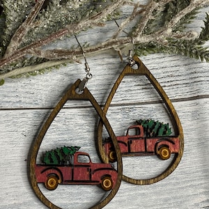 Red Christmas Truck Drop Earrings, Christmas Earrings, Red Truck, Farmhouse Christmas Truck, Farmhouse Earrings, Drop Earrings