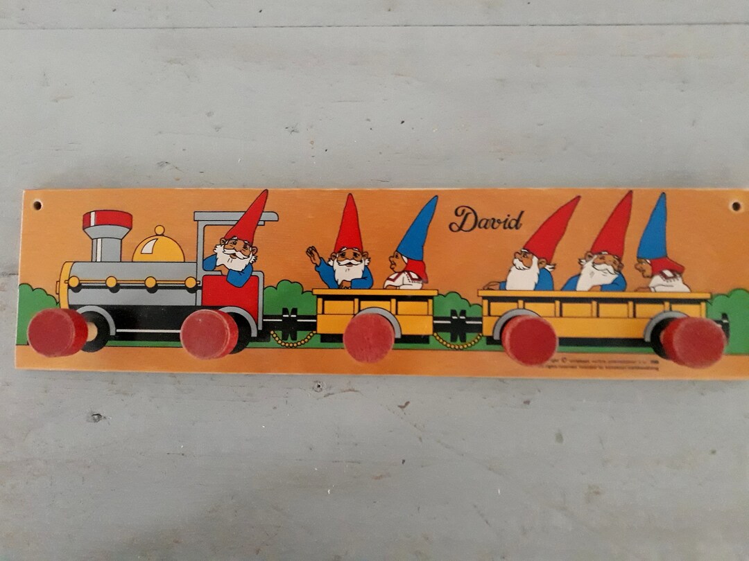 Vintage 1988 Childrens Coat Rack With Images of David the Gnome and