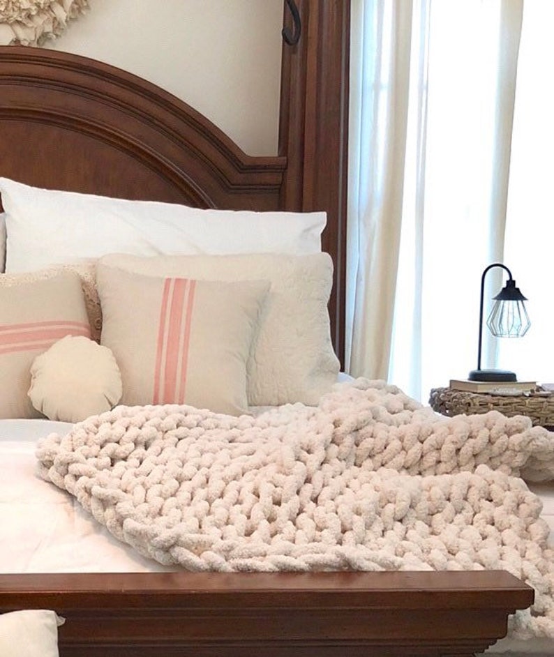 Fluffy knit blanket throw chunky knit big knit big Etsy