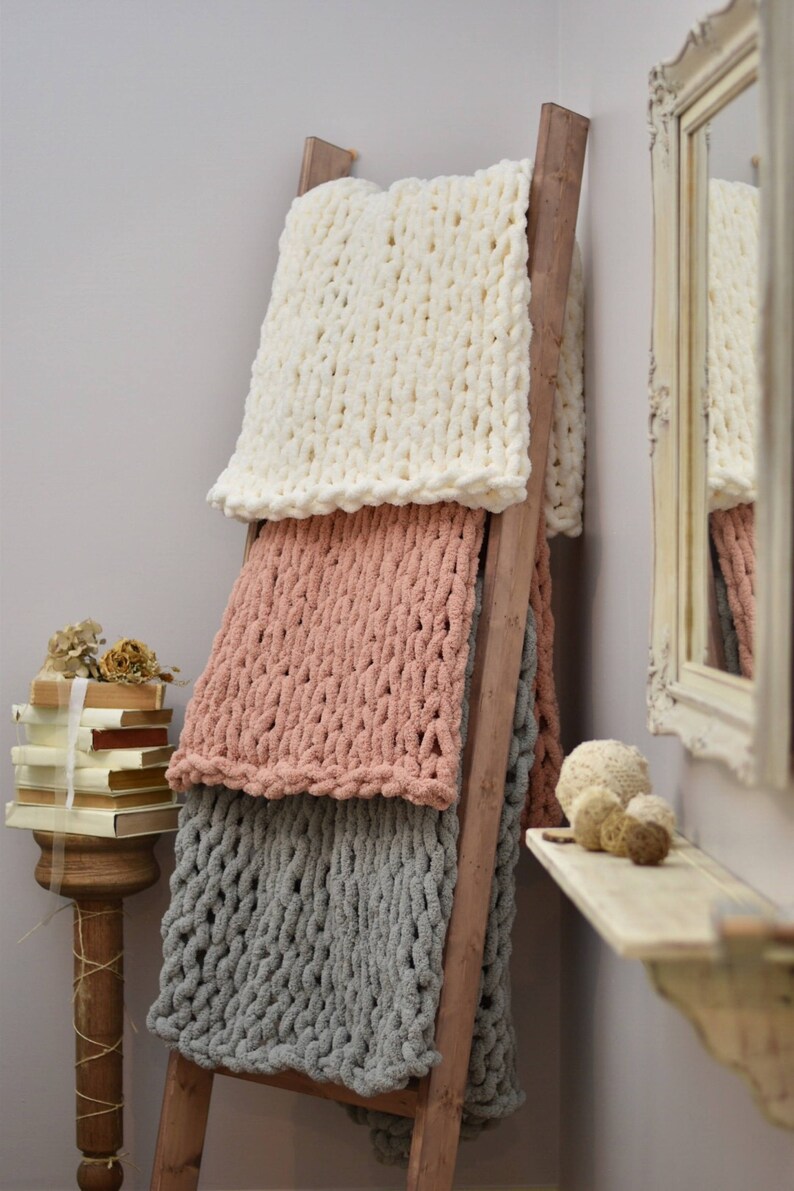 Fluffy knit blanket throw chunky knit big knit big Etsy