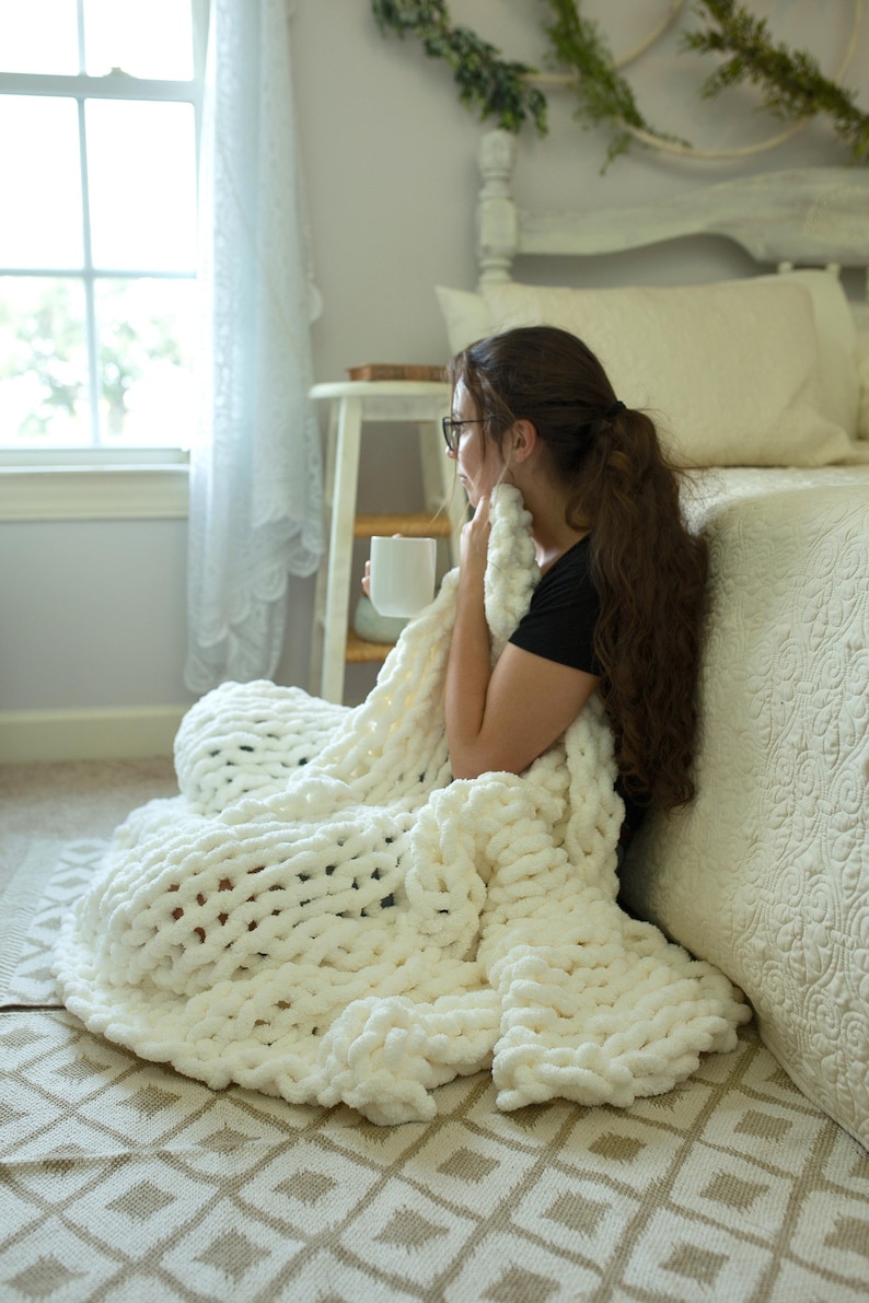 Fluffy knit blanket throw chunky knit big knit big Etsy