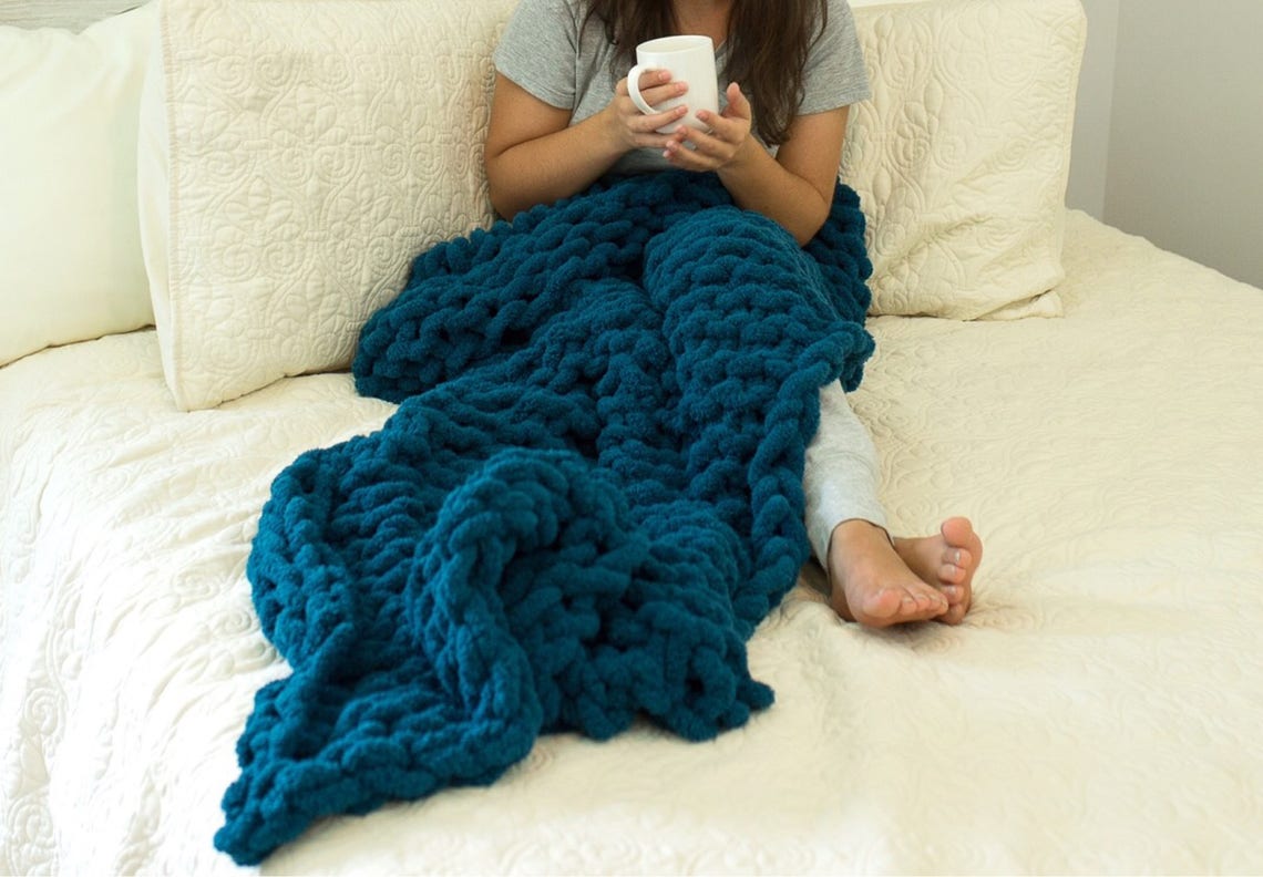 Fluffy knit blanket throw chunky knit big knit big Etsy