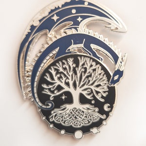 60mm Cosmic Tree Dragon hard enamel pin