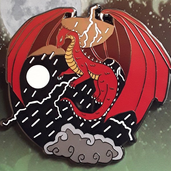 55mm Storm Moon Dragon hard enamel pin