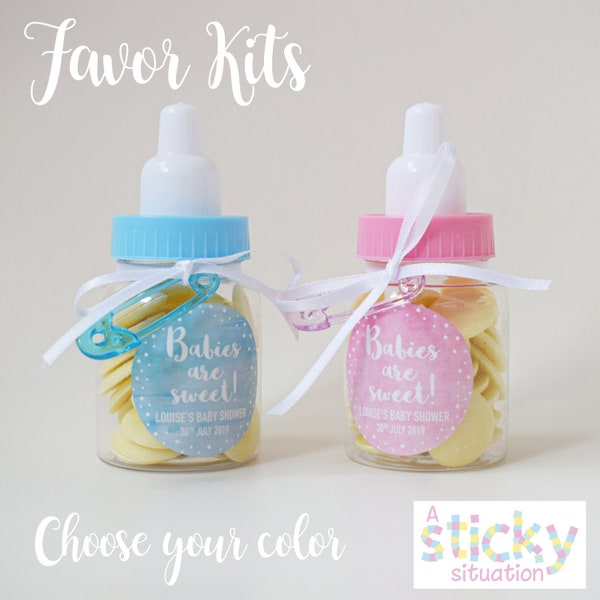 Personalised Baby Shower Favors, Sweets for Baby Shower, Mini Candy Baby Bottles, Babies are Sweet, Thank you Gift, Blue, Pink, Boy, Girl