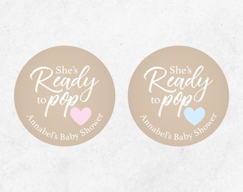 Personalised Ready to Pop Stickers, Baby Shower Labels, Favours, Popcorn, Prosecco, Thank you Gift, Pink, Bue, Boy, Girl, Party Decor