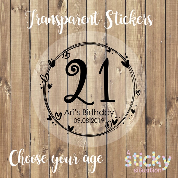 Personalized Transparent Birthday Shot Glass Stickers, Birthday Stickers, Shot Glass Labels, Wine Glass, Toast, Age, 21st, 30th, 40th, 18th