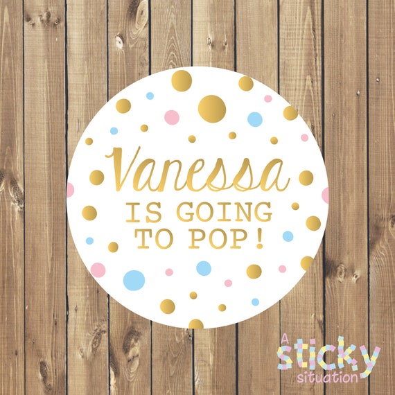 Personalised Ready to Pop Baby Shower stickers round labels party cone sheet