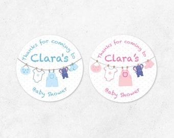 Baby Shower Stickers, Baby Shower Labels, Thank You Tag, Baby Shower Favours, Personalised, Pink, Blue, Baby Boy, Baby Girl, Cute, Elephant