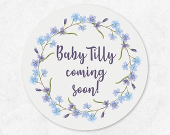 Baby Shower Stickers, Baby Shower Labels, Baby Shower Favour Stickers, Floral Baby Shower, Modern Baby Shower, Personalised, Floral Wreath