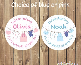 Personalized Birth Announcement Stickers, Birth Announcement, New Baby Stickers, Baby Shower Stickers, Baby Announcement Sticker, PInk, Blue